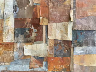 10.	Artistic collage of textured paper scraps in earthy tone.