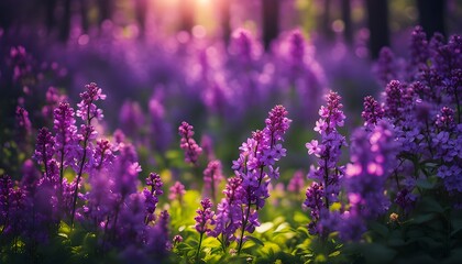 Border of lavender flowers on light background with soft focus close-up macro. Flowering lavender, tinted in turquoise and lilac tones. Soft gentle artistic image of nature. Copy space, abstract, ai