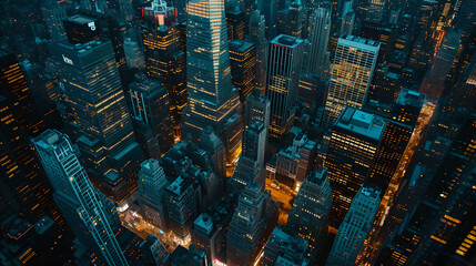 Aerial Shot from a Helicopter  Around Manhattan , Modern Skyscrapers Blocking view on Crowded Times...
