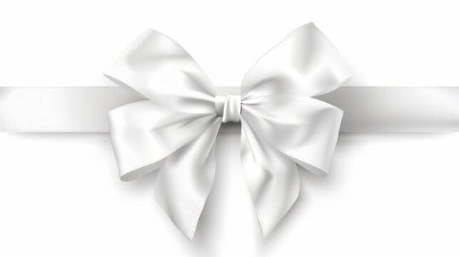 White bow ribbon for gift box present isolated on white background. AI generated image