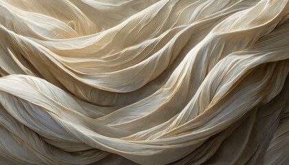 Beautiful background luxury cloth with drapery and wavy folds of ivory color creased smooth silk satin material texture. Abstract monochrome luxurious fabric background