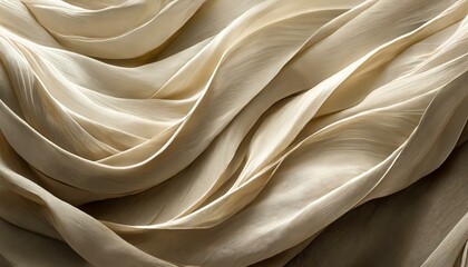 Beautiful background luxury cloth with drapery and wavy folds of ivory color creased smooth silk satin material texture. Abstract monochrome luxurious fabric background