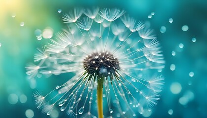 Beautiful fantasy abstract 3D dandelions on a light blue background. Light delicate summer spring floral background. AI generated