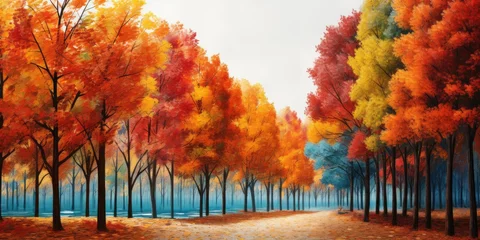 Poster a group of trees with different colored leaves © Xanthius