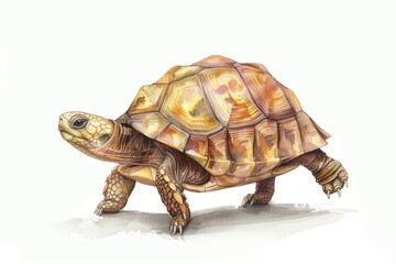This accurate illustration of a tortoise showcases the intricate details and natural color palette of its shell and skin texture