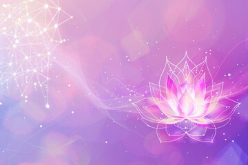Lotus with luminous nodes, ideal for backgrounds in meditation and yoga., mediatation concept, a lotus in horizontal layout banner with copy space, generative ai