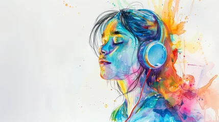 Poster A captivating digital watercolor artwork featuring a serene figure deeply connecting with the music © ChaoticMind