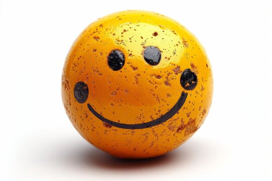 A vintage yellow ball with a smiley face, giving a joyful retro look on an isolated white background - Powered by Adobe
