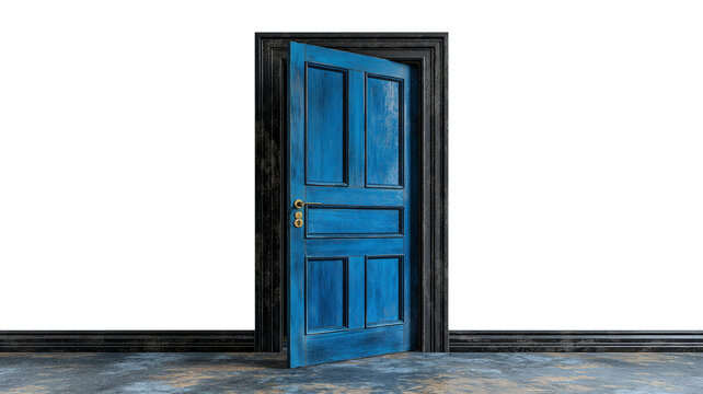 Blue door on transparent background. 3d rendering