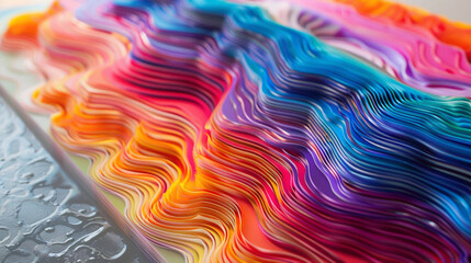 Dynamic movements of vibrant hues merge together, resulting in a visually striking gradient wave.