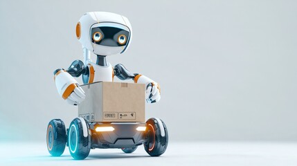 3D rendering of a robot delivering a package.