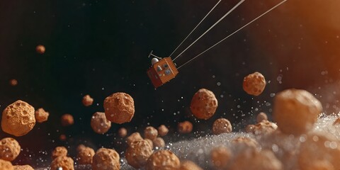 An illustration of an asteroid mining operation.