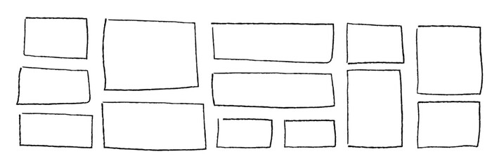 Handdrawn Doodle Grunge Square Frames. Charcoal pen rectangle highlight borders. Marker scratch scribble scrawl frames. (Full Vector)