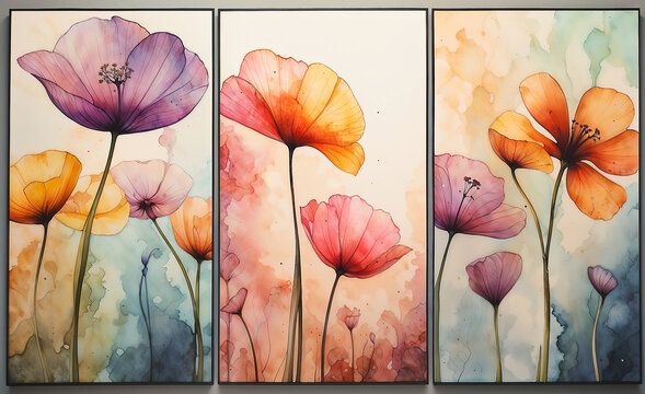 Spring Watercolor Flower Panels