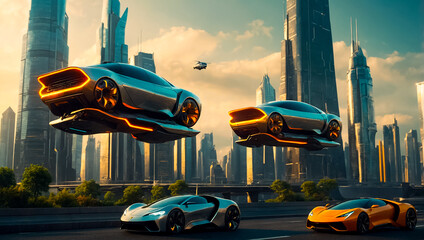 futuristic flying car in the city