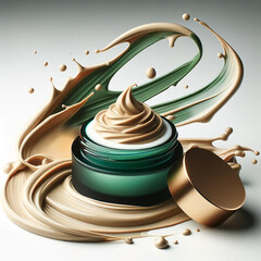 Luxurious cream and splash of aloe vera dynamic elegant composition. Premium beauty product concept - 782550108