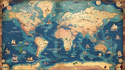 GLOBAL OLD MAP with animals