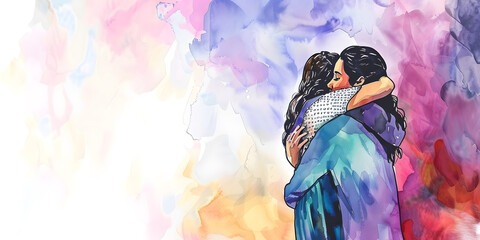 Water color painting of a mother and kid hugging for mother day banner design - 782551947