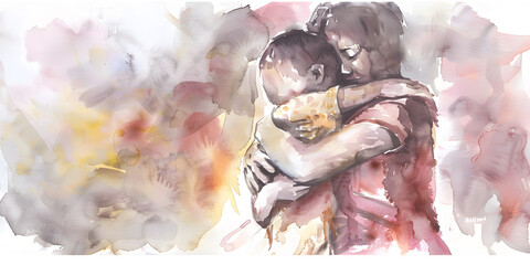 Water color painting of a mother and kid hugging for mother day banner design - 782552117