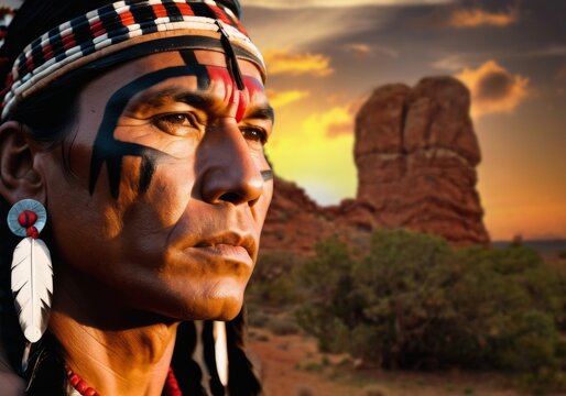 A beautiful close-up of a warrior of the proud Apache people, one of the most important and famous tribes among the ancient inhabitants of America