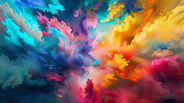 A vibrant explosion of colors fills the frame, energizing the scene with its dynamic presence.