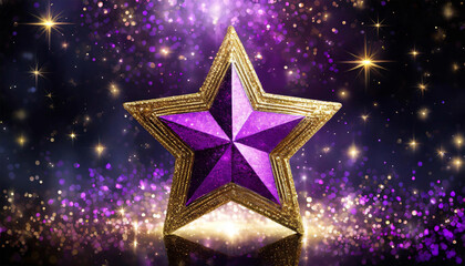 Purple and gold star, black background. - 782553913