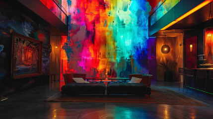 A vivid display of colors creates a dynamic and energetic backdrop that commands attention. - obrazy, fototapety, plakaty