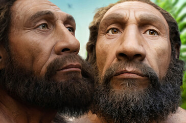 Neanderthals (Homo neanderthalensis), are an extinct species or subspecies of archaic humans who lived in Eurasia until about 40,000 years ago - obrazy, fototapety, plakaty