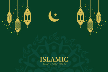 Blank islamic greeting card with lanterns and crescent design