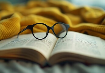 A pair of glasses resting on an open book, symbolizing the connection between reading and vision health