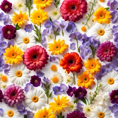  Wonderful close-up view of fresh pansy gerbera carnation poppy sunflower and periwinkle flowers © Spring of Sheba