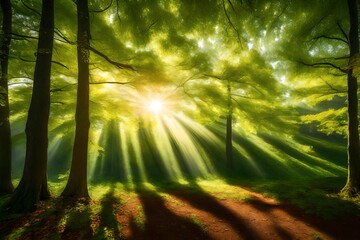 Fototapeta na wymiar sun rays in forest