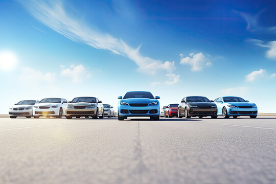 Sports cars lined up on the road