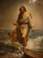 Jesus walking on water Renaissance painting style