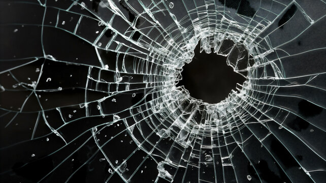 Shattered glass bullet hole texture on a dark background