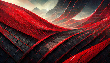 Red and black abstract technology mesh background. - 782568309