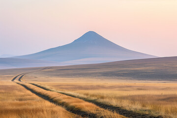 Naklejka premium Tranquil Mountain at Sunset in Vast Plains