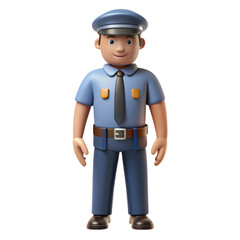 3D cartoon police officer character on transparent background