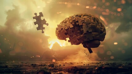 Concept art of a brain puzzle piece floating towards its place, representing hope in psychotherapy