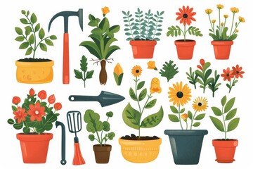 Plant in pot vector illustration set as a background.