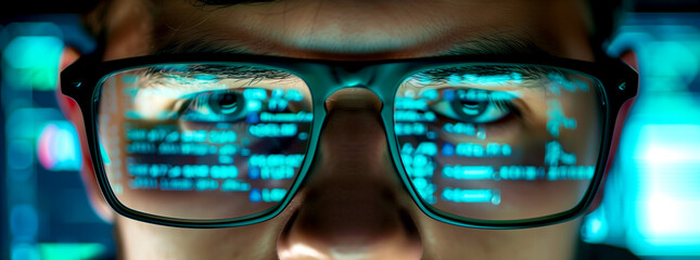 Programmer at Work - The Program Code is Reflected in Glasses - 782576144