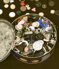 Colorful mixed sewing buttons background. 