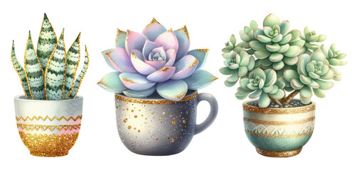 Succulent set of three isolated clipart