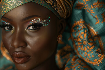 portrait of a beautiful black girl model  in traditional clothes. Close-up 