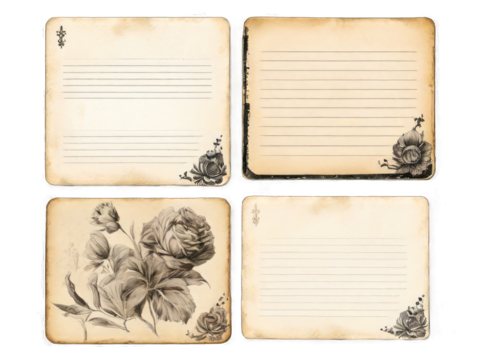 set of vintage painted papers botanical elements