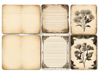 set of vintage painted papers botanical elements