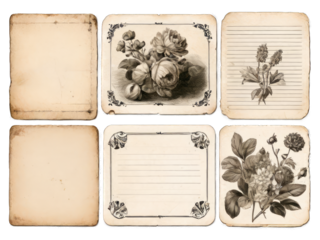 set of vintage painted papers botanical elements