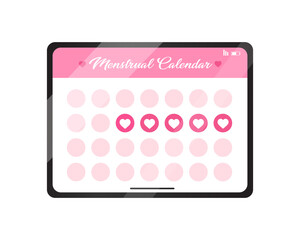 Girls menstrual calendar app for woman health on tablet concept illustration.
 - obrazy, fototapety, plakaty