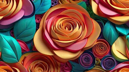 Rose pattern 3D quilling art Botanical card