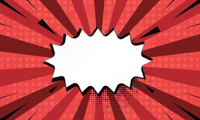 Blank bubble with pop art comic starburst red background
